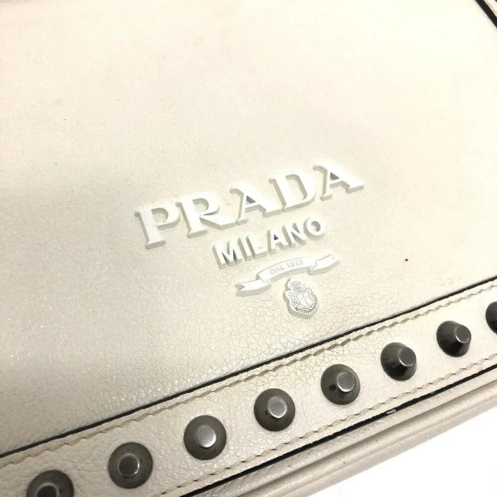 PRADA Logo studs ChainShoulder Bag Shoulder Bag Leather White - Picture 11 of 15